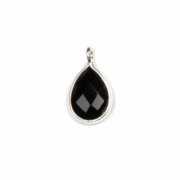 Cherry Tree Beads Onyx approximately 8x14mm Faceted Tiny Teardrop Drop with a Sterling Silver Bezel - 1 piece 