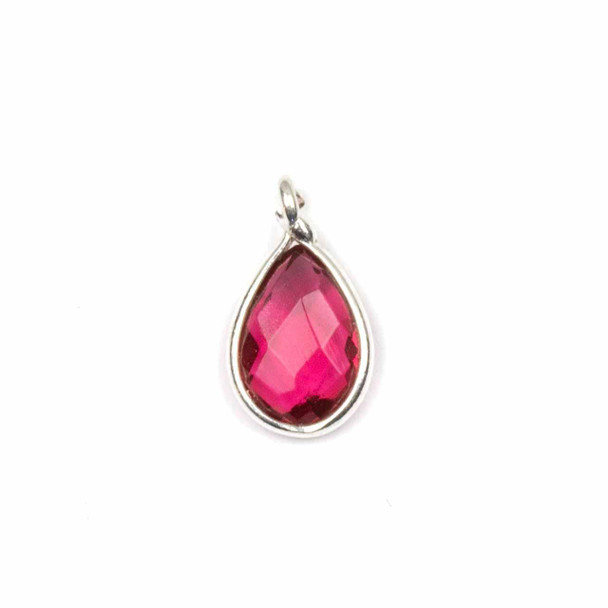Cherry Tree Beads Pink Tourmaline Quartz approximately 8x14mm Faceted Tiny Teardrop Drop with a Sterling Silver Bezel - 1 piece 