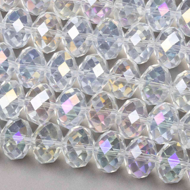 Crystal 13x17mm Clear Faceted Rondelle Beads with an AB finish - 10 inch strand