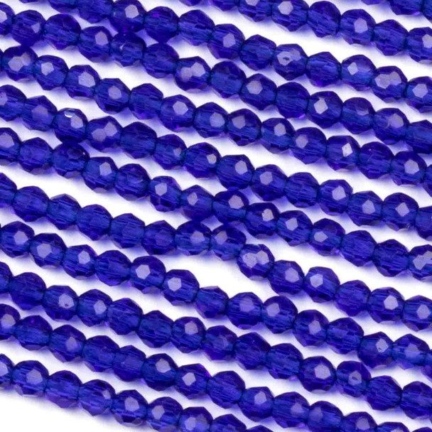 Crystal 2mm Royal Blue Faceted Round Beads - 14 inch strand