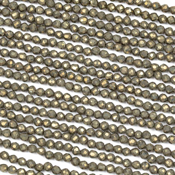 Pyrite 3mm Faceted Round Beads - 15.5 inch strand