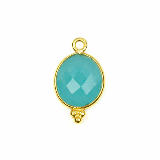 Cherry Tree Beads Aqua Chalcedony 11x20mm Faceted Oval Drop with Gold Vermeil Bezel and 3 Tiny Dots - 1 piece 