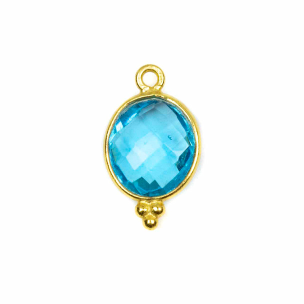 London Blue Quartz 11x20mm Faceted Oval Drop with 18k Gold Bezel and 3 Tiny Dots - 1 per bag