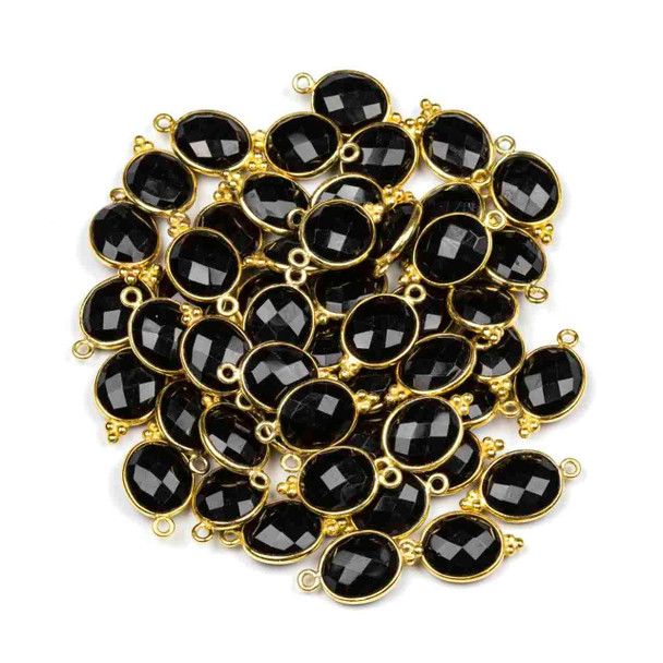 Cherry Tree Beads Onyx 11x20mm Faceted Oval Drop with Gold Vermeil Bezel and 3 Tiny Dots - 1 piece 