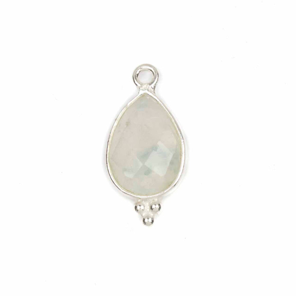 Moonstone 10x21mm Faceted Teardrop Drop with Sterling Silver Bezel and 3 Tiny Dots - 1 per bag