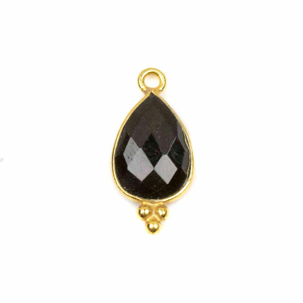 Cherry Tree Beads Onyx 10x21mm Faceted Teardrop Drop with Gold Vermeil Bezel and 3 Tiny Dots - 1 piece 