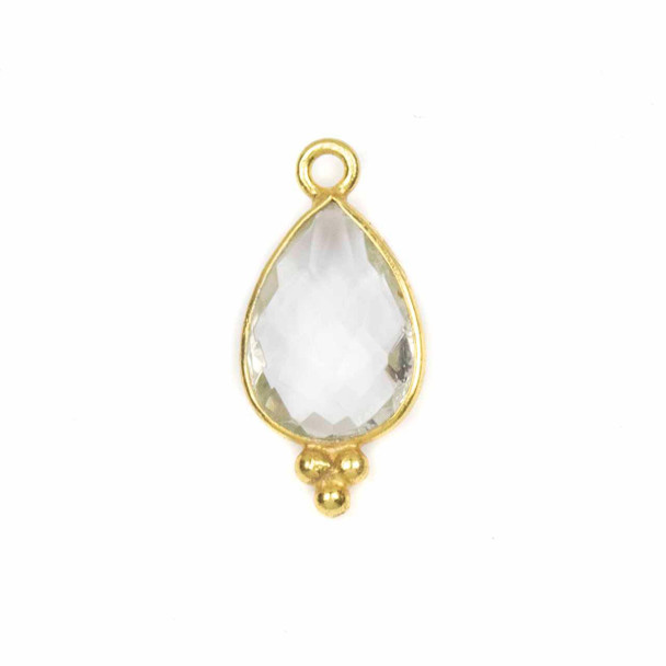 Cherry Tree Beads Clear Quartz 11x22mm Faceted Teardrop Drop with Gold Vermeil Bezel and 3 Tiny Dots - 1 piece 