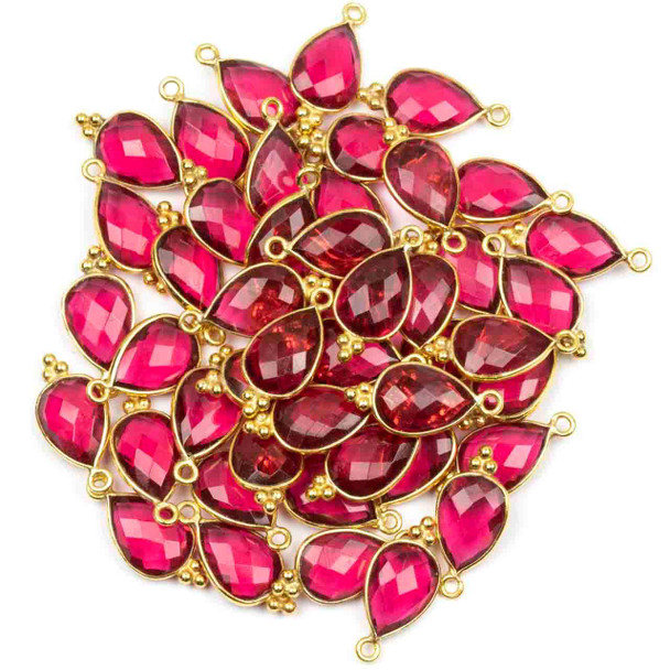 Cherry Tree Beads Pink Tourmaline Quartz 10x21mm Faceted Teardrop Drop with Gold Vermeil Bezel and 3 Tiny Dots - 1 piece 