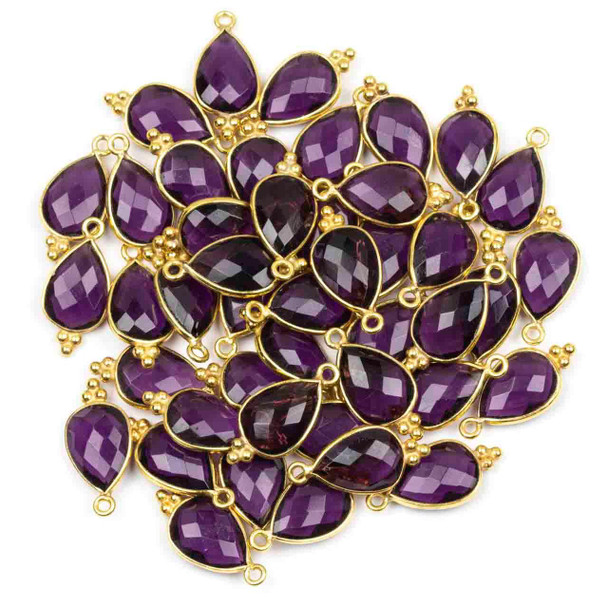 Cherry Tree Beads Purple Quartz 11x22mm Faceted Teardrop Drop with Gold Vermeil Bezel and 3 Tiny Dots - 1 piece 