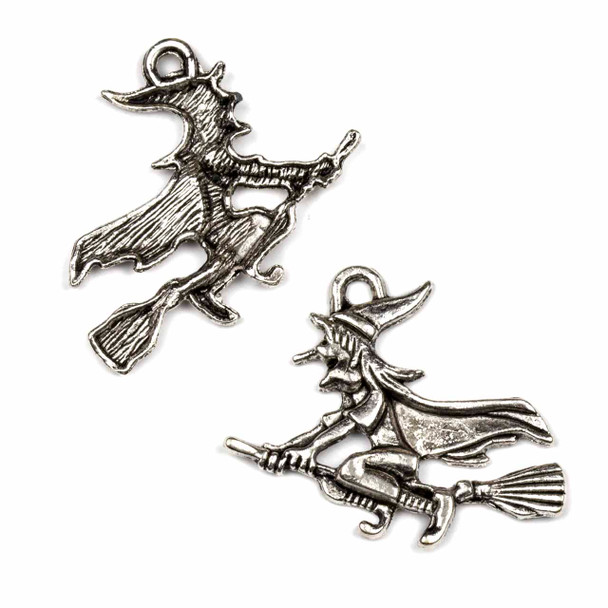 Silver "Pewter" (zinc-based alloy) 29x36mm Flying Witch Charm - 4 per bag