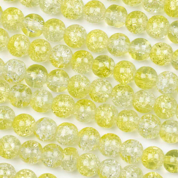 Crackle Glass 8mm Sunshine Yellow Round Beads - color #V4, 30 inch strand