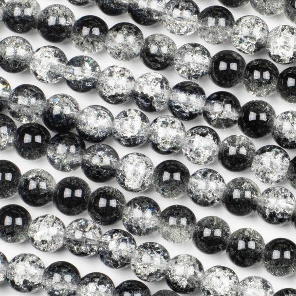 Crackle Glass 8mm Black Round Beads - color #V23, 30 inch strand