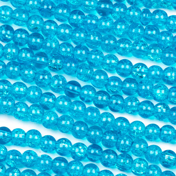 Crackle Glass 6mm Turquoise Blue Round Beads - color #V56, 30 inch strand