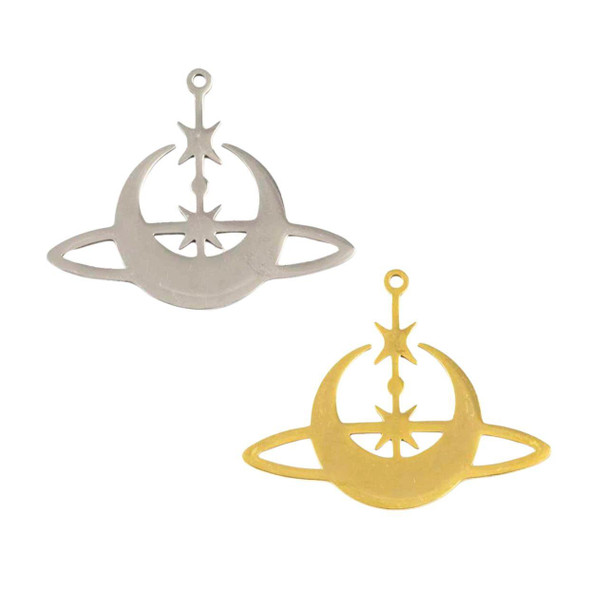 Cherry Tree Beads 304 Stainless Steel 28x35mm Star & Moon Components - 2 per bag  Cherry Tree Beads 304 Stainless Steel 28x35mm Star & Moon Components - 2 per bag