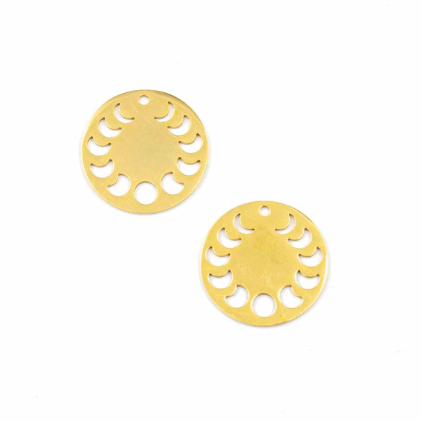 18k Gold Plated Stainless Steel 23mm Coin Components with Moon Phase - 2 per bag