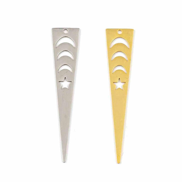 Cherry Tree Beads 304 Stainless Steel 10x48mm Inverted Triangle Components with 3 Moons and a Star - 2 per bag 