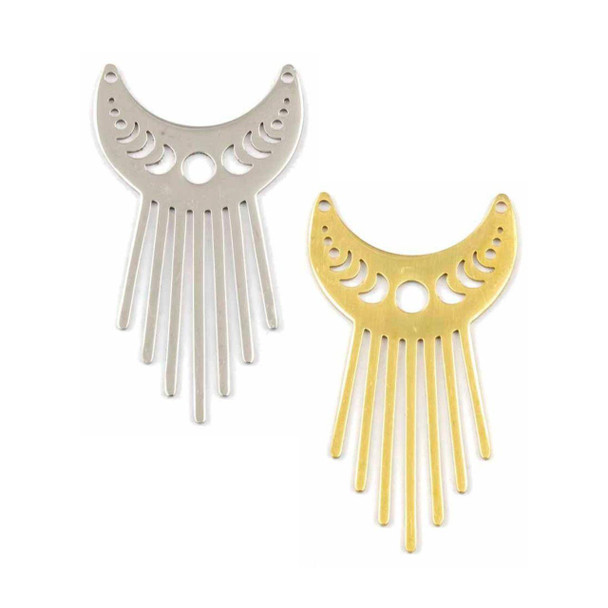 Cherry Tree Beads 304 Stainless Steel 23x39.5mm Moon Phase Components with 2 Holes - 2 per bag 