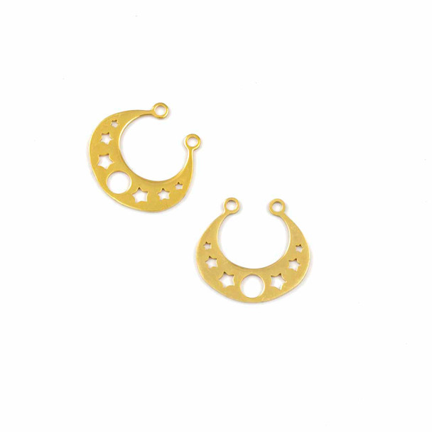 18k Gold Plated Stainless Steel 19x20mm Small Horse Shoe Components with Moon Phase and 2 Holes - 2 per bag