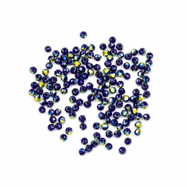 Crystal 2x2mm Opaque Gold Kissed Navy Blue Faceted Rondelle Beads - Approx. 15.5 inch strand