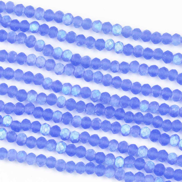 Crystal 2x3mm  AB Kissed Matte Blue Bell Faceted Rondelle Beads - Approx. 15.5 inch strand