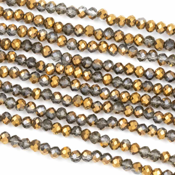 Crystal 2x3mm Opaque Copper Kissed Smoky Grey Faceted Rondelle Beads - Approx. 15.5 inch strand