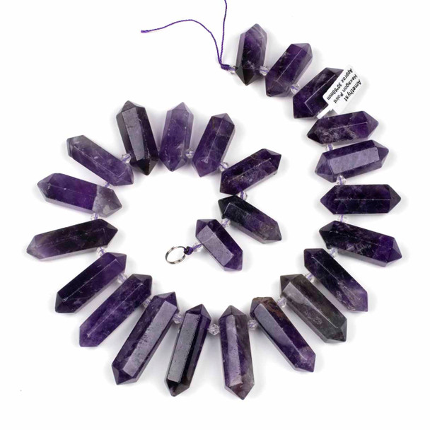 Amethyst approx. 12-16x30-50mm Top Drilled Graduated Hexagonal Double Points - 15 inch strand