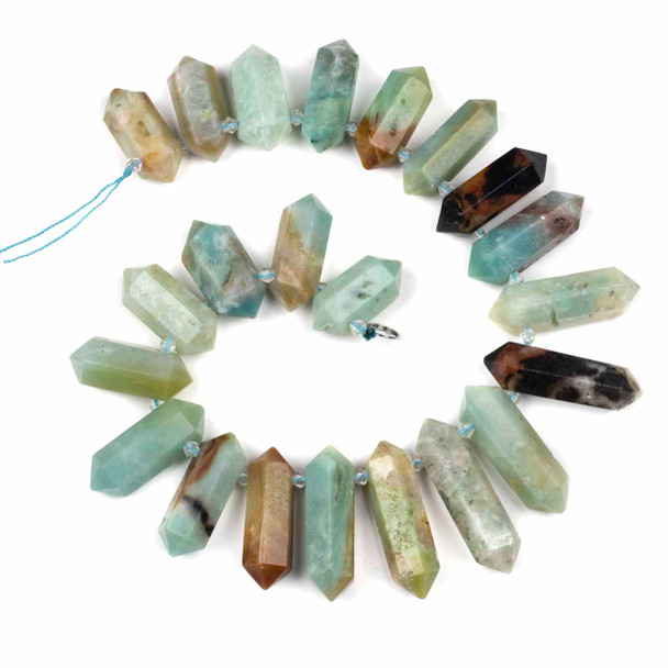 Amazonite approx. 12-16x30-60mm Top Drilled Graduated Hexagonal Double Points - 15 inch strand