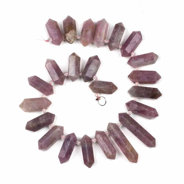 Madagascar Rose Quartz approx. 12-16x30-60mm Top Drilled Graduated Hexagonal Double Points - 15 inch strand