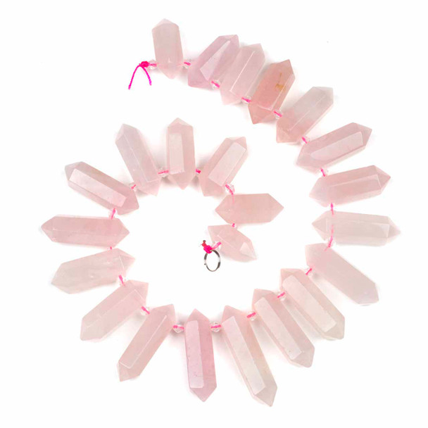 Rose Quartz approx. 12-16x30-60mm Top Drilled Graduated Hexagonal Double Points - 15 inch strand