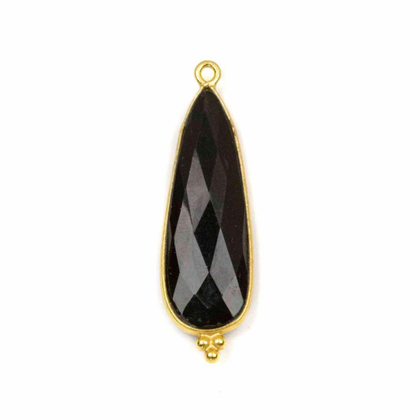Cherry Tree Beads Onyx 11x37mm Faceted Long Teardrop Drop with Gold Vermeil Bezel and 3 Tiny Dots - 1 piece 