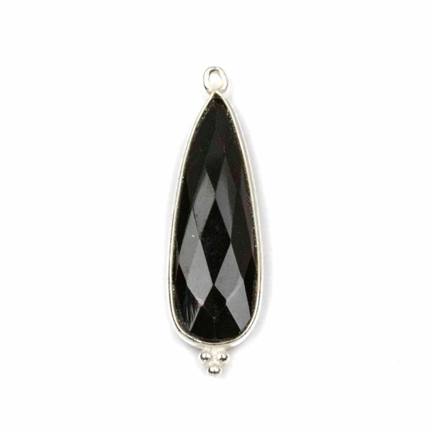 Cherry Tree Beads Onyx 11x37mm Faceted Long Teardrop Drop with Sterling Silver Bezel and 3 Tiny Dots - 1 piece 