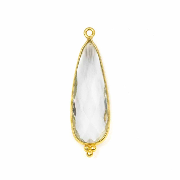 Clear Quartz 11x37mm Faceted Long Teardrop Drop with Gold Vermeil Bezel and 3 Tiny Dots - 1 piece