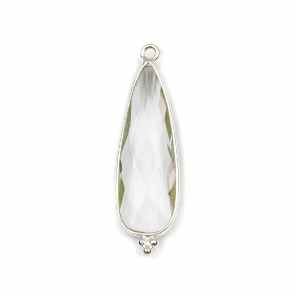Cherry Tree Beads Clear Quartz 11x37mm Faceted Long Teardrop Drop with Sterling Silver Bezel and 3 Tiny Dots - 1 piece 