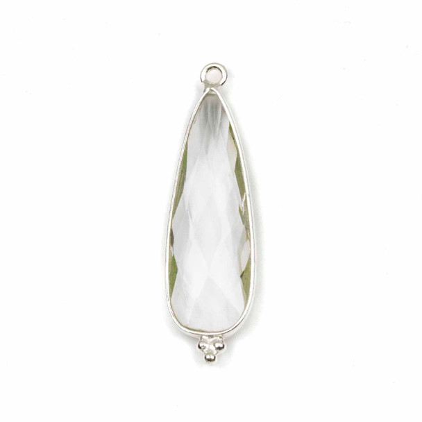Clear Quartz 11x37mm Faceted Long Teardrop Drop with Sterling Silver Bezel and 3 Tiny Dots - 1 piece