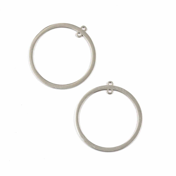 Natural Silver Stainless Steel 30x31.5mm Hoop Components with 2 Loops - 2 per bag
