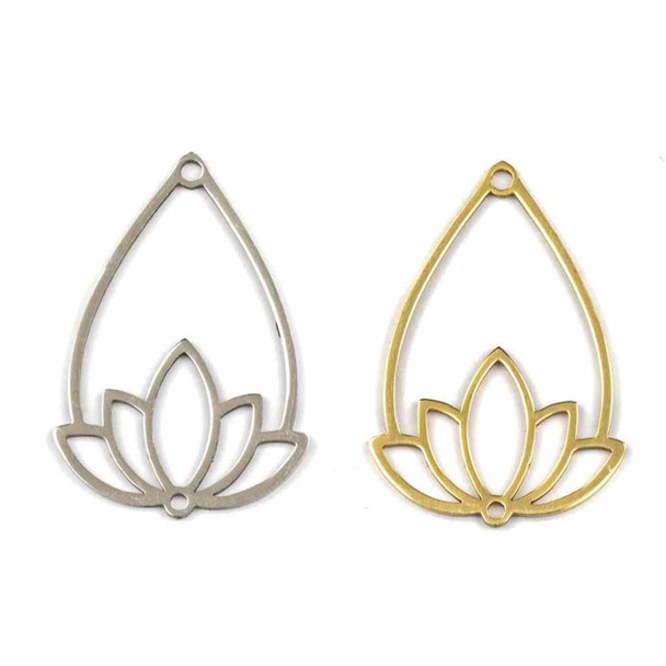 Cherry Tree Beads 304 Stainless Steel 20.5x30mm Lotus Teardrop Components with 2 Loops - 2 per bag 