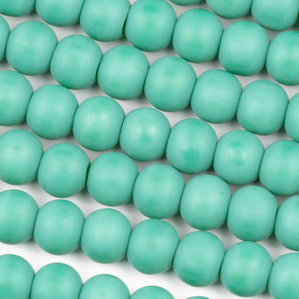 Matte Glass, Sea Glass Style 8mm Opaque Ocean Blue Round Beads - 15 inch strand