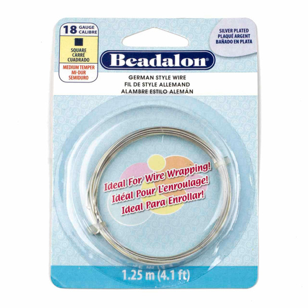 Coil of silver-plated German Style Wire with a square profile, available in multiple gauges, shown with a bright, polished finish and medium temper ideal for jewelry making.