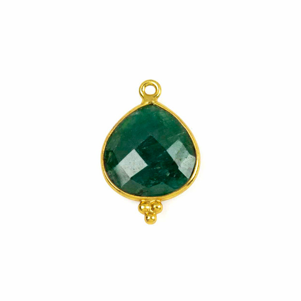 Emerald 15x22mm Faceted Almond/Teardrop Drop with Gold Vermeil Bezel and 3 Tiny Dots - 1 piece