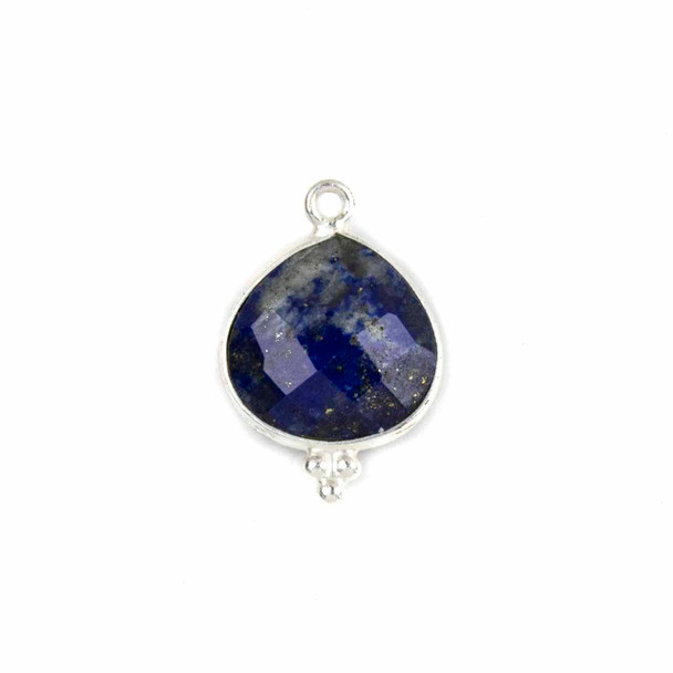 Lapis 15x22mm Faceted Almond/Teardrop Drop with Sterling Silver Bezel and 3 Tiny Dots - 1 piece