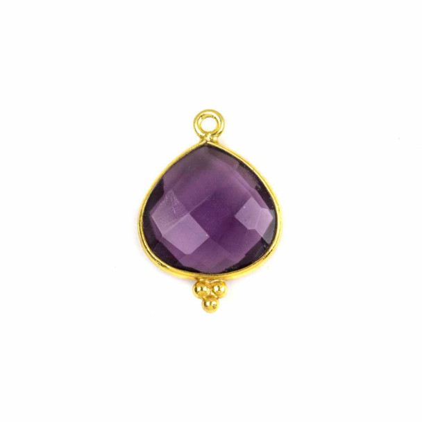 Cherry Tree Beads Purple Quartz 15x22mm Faceted Almond/Teardrop Drop with Gold Vermeil Bezel and 3 Tiny Dots - 1 piece 
