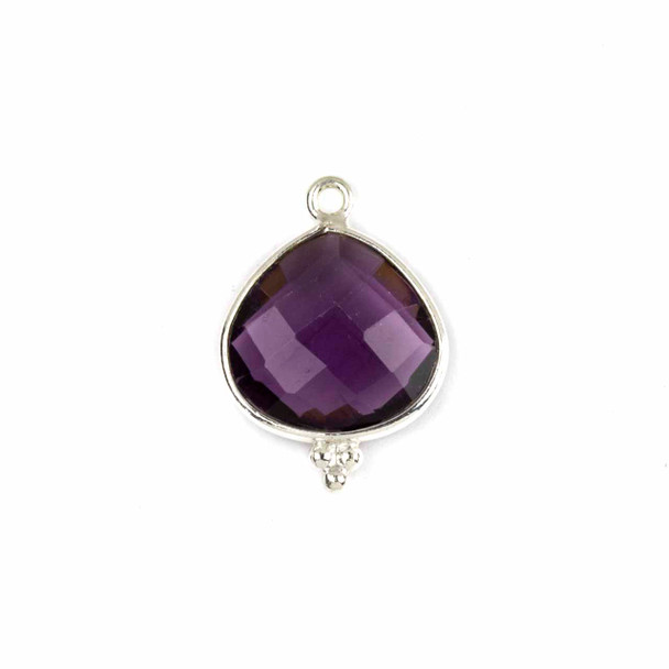 Purple Quartz 15x22mm Faceted Almond/Teardrop Drop with Sterling Silver Bezel and 3 Tiny Dots - 1 piece