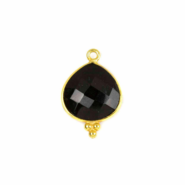 Cherry Tree Beads Onyx 15x22mm Faceted Almond/Teardrop Drop with Gold Vermeil Bezel and 3 Tiny Dots - 1 piece 