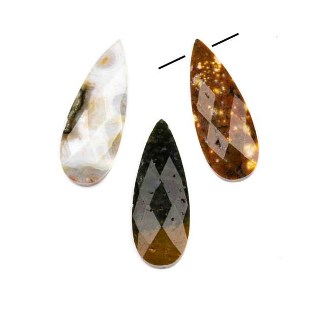 Ocean Jasper 15x40mm Top Side Drilled Faceted Teardrop Pendant with a Flat Back - 1 per bag