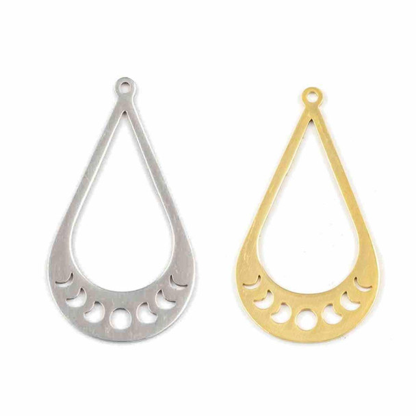 Cherry Tree Beads 304 Stainless Steel 22x39mm Teardrop Components with Moon Phase - 2 per bag 