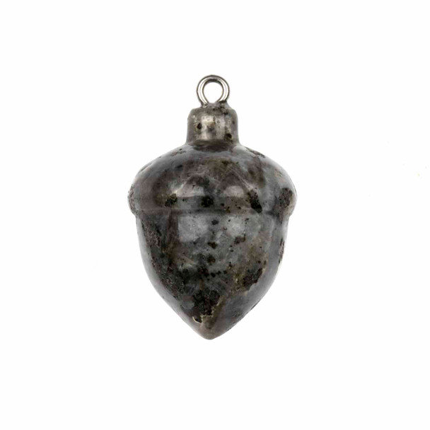 Black Labradorite/Larvikite 19x25mm Carved Acorn Pendant with a 4mm Stainless Steel Loop - 1 piece