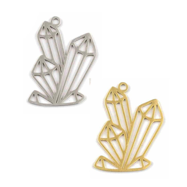 Cherry Tree Beads 304 Stainless Steel 17x25mm Crystal Cluster Components - 2 per bag  Cherry Tree Beads 304 Stainless Steel 17x25mm Crystal Cluster Components - 2 per bag