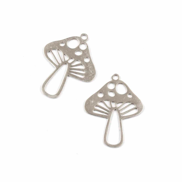 Natural Silver Stainless Steel 20x25mm Toadstool Mushroom Components - 2 per bag