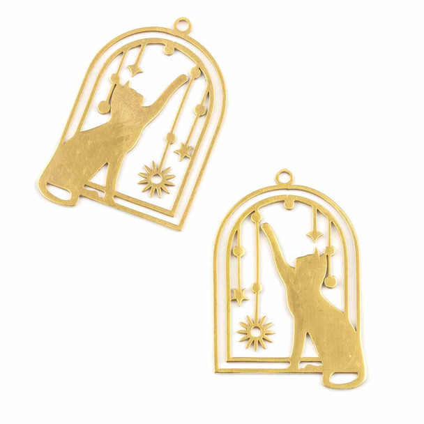 Cherry Tree Beads 18k Gold Plated Stainless Steel 22x32mm Playful Cat Components - 2 per bag 