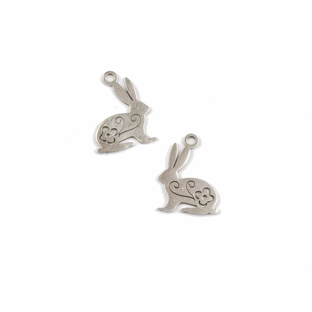 Natural Silver Stainless Steel 13x16mm Rabbit Component Charms - 2 per bag